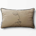 Joyful Face | Sustainable Velvet Rectangle Cushion - Taupe 50 x 30 cm Piped by Izabela Peters