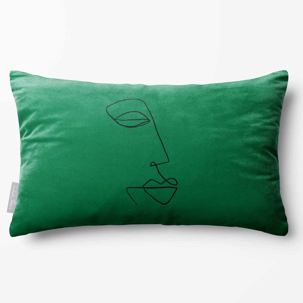 Joyful Face | Sustainable Velvet Rectangle Cushion - Emerald Green 50 x 30 cm Standard by Izabela Peters