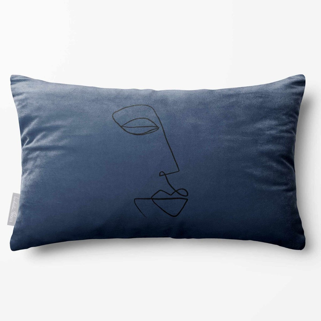 Joyful Face | Sustainable Velvet Rectangle Cushion - Petrol Blue 50 x 30 cm Standard by Izabela Peters