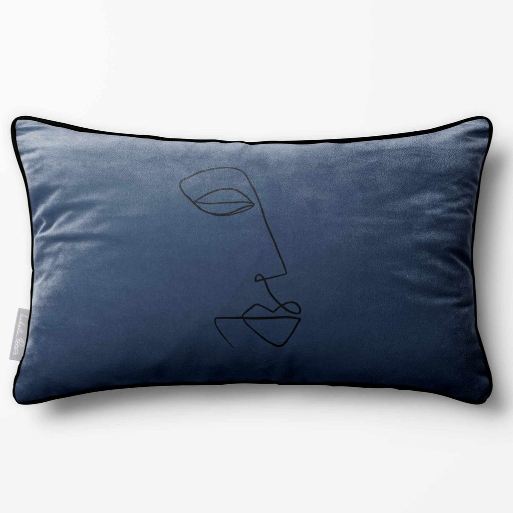 Joyful Face | Sustainable Velvet Rectangle Cushion - Petrol Blue 50 x 30 cm Piped by Izabela Peters