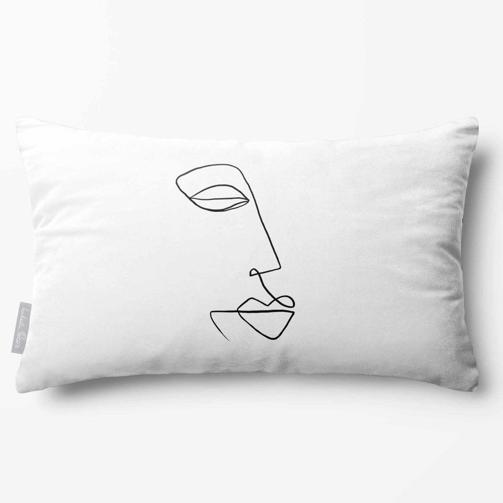 Joyful Face | Sustainable Velvet Rectangle Cushion - White & Black 50 x 30 cm Standard by Izabela Peters