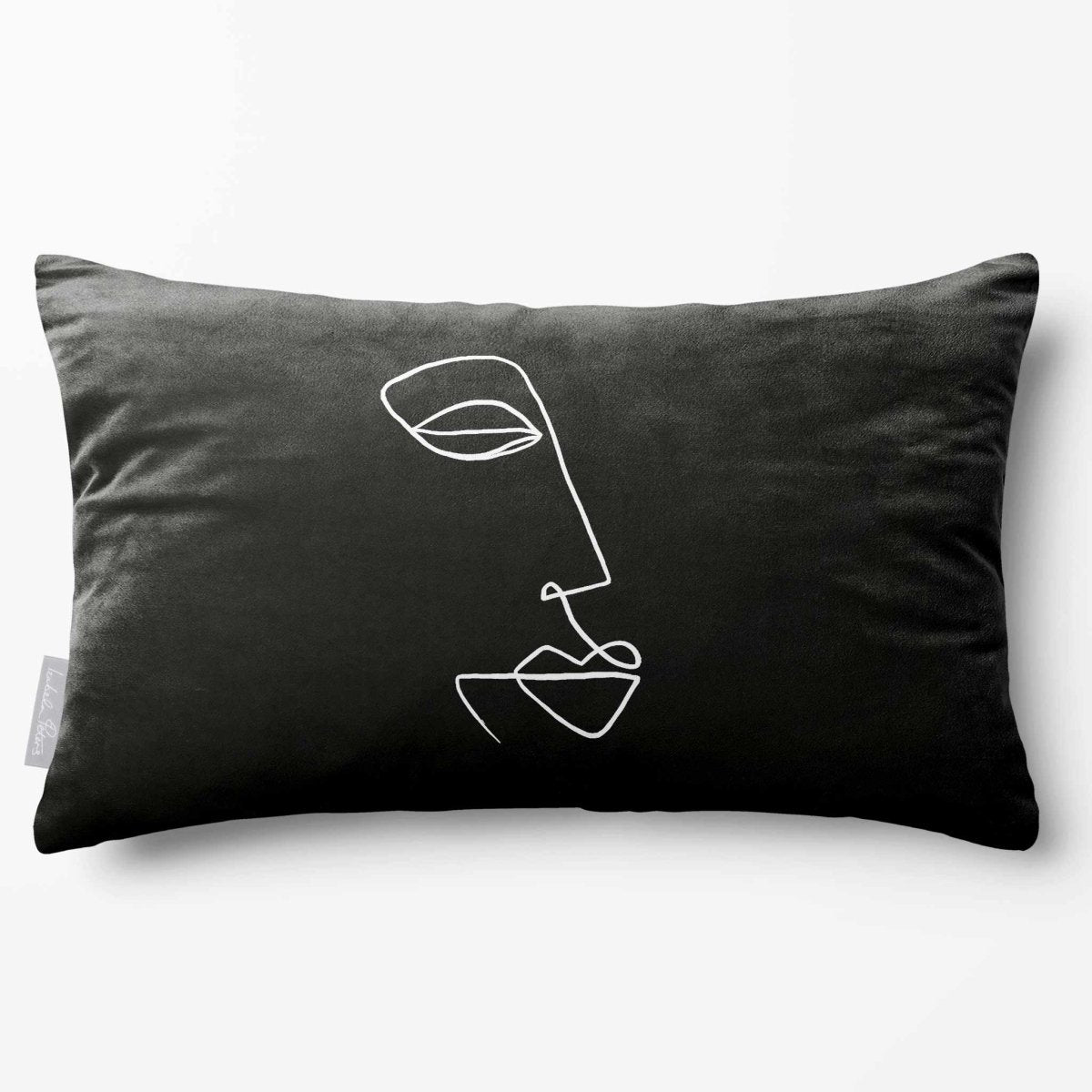 Joyful Face | Sustainable Velvet Rectangle Cushion - Black & White 50 x 30 cm Standard by Izabela Peters