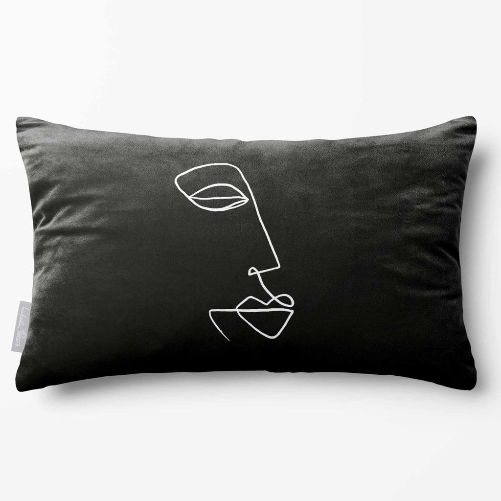 Joyful Face | Sustainable Velvet Rectangle Cushion - Black & White 50 x 30 cm Standard by Izabela Peters