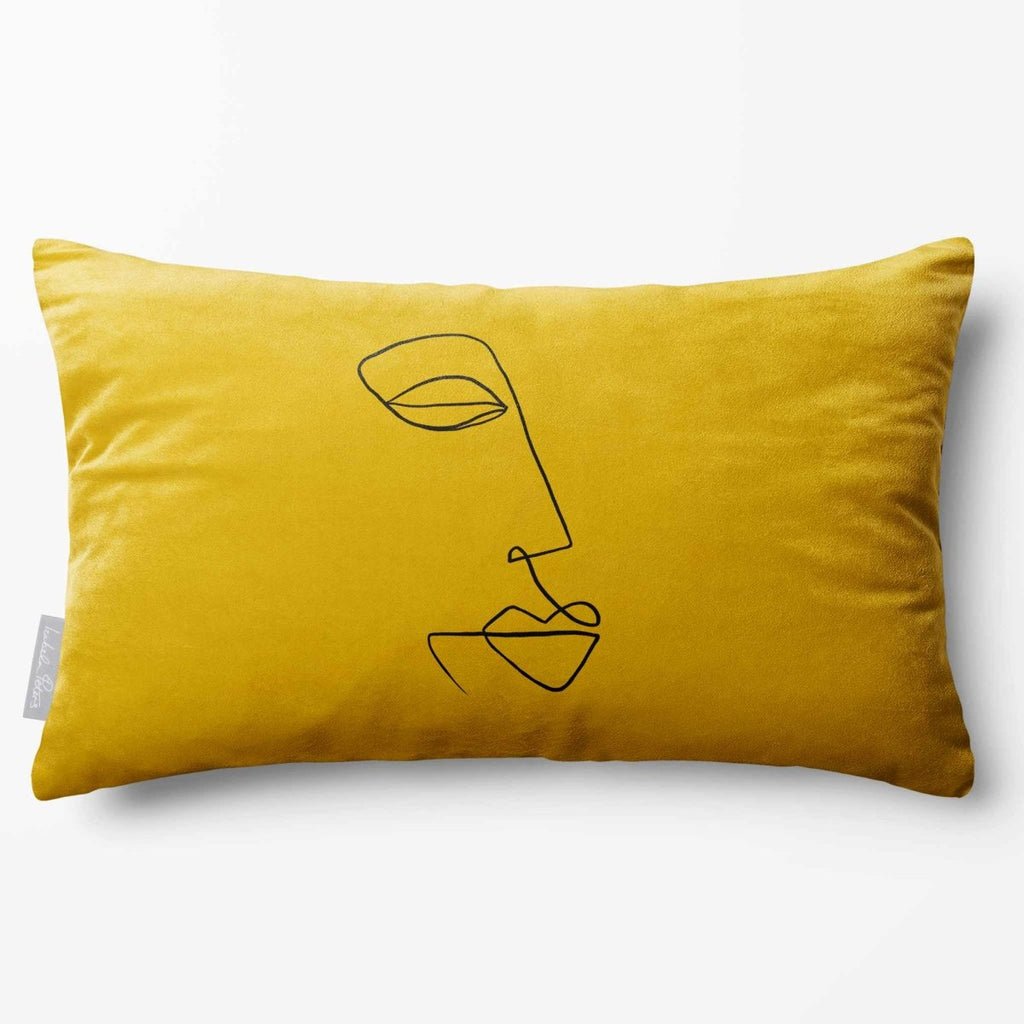 Joyful Face | Sustainable Velvet Rectangle Cushion - Mustard Ochre 50 x 30 cm Standard by Izabela Peters