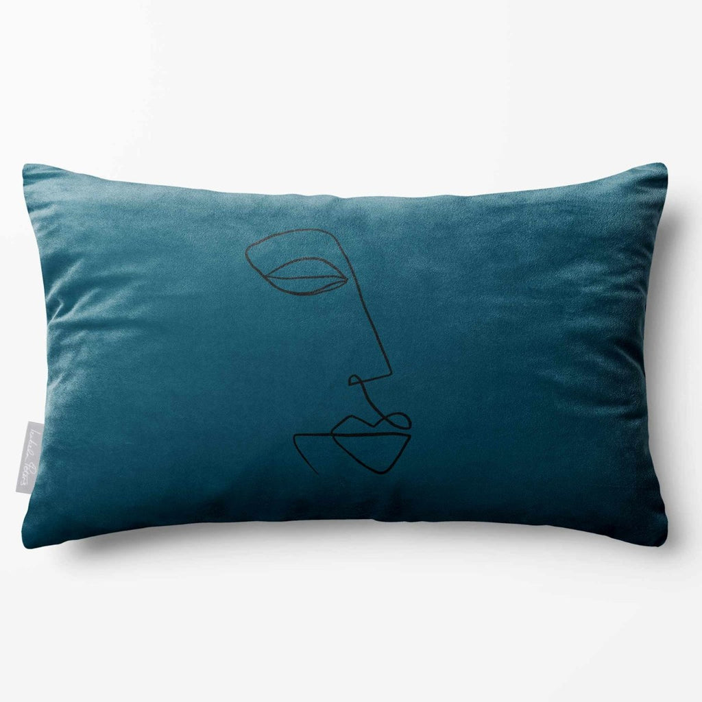 Joyful Face | Sustainable Velvet Rectangle Cushion - Teal 50 x 30 cm Standard by Izabela Peters