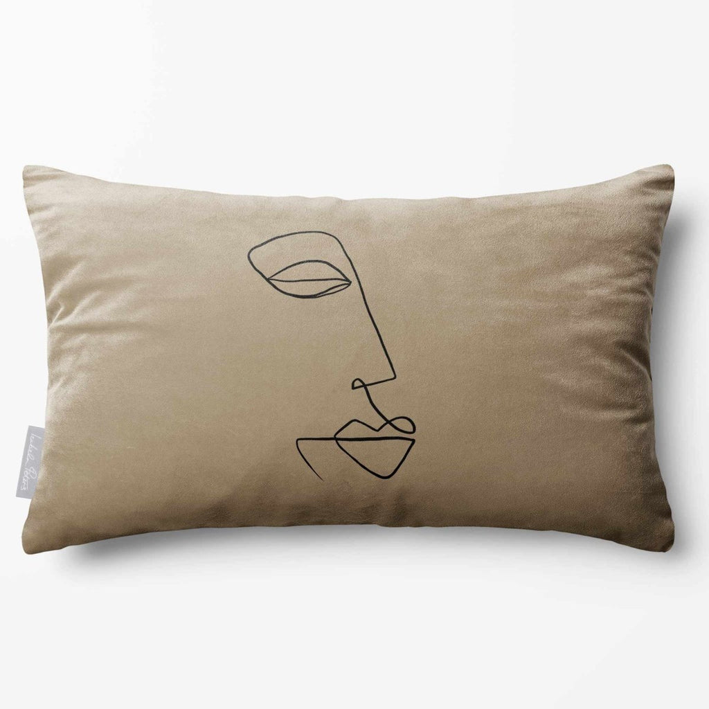 Joyful Face | Sustainable Velvet Rectangle Cushion - Taupe 50 x 30 cm Standard by Izabela Peters