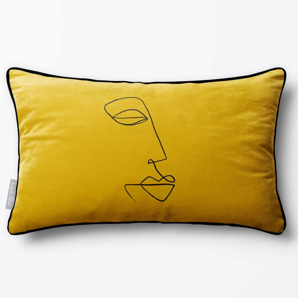 Joyful Face | Sustainable Velvet Rectangle Cushion - Mustard Ochre 50 x 30 cm Piped by Izabela Peters