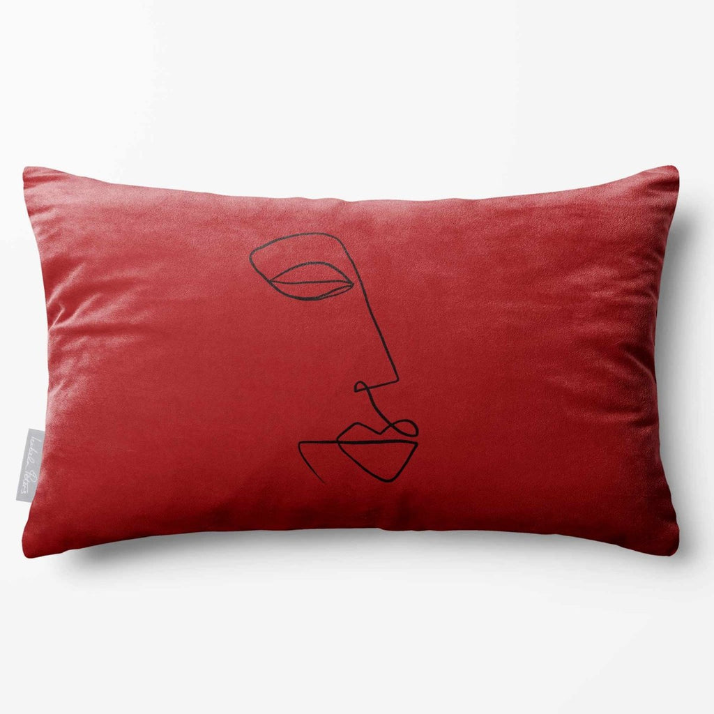 Joyful Face | Sustainable Velvet Rectangle Cushion - Crimson Muse 50 x 30 cm Standard by Izabela Peters