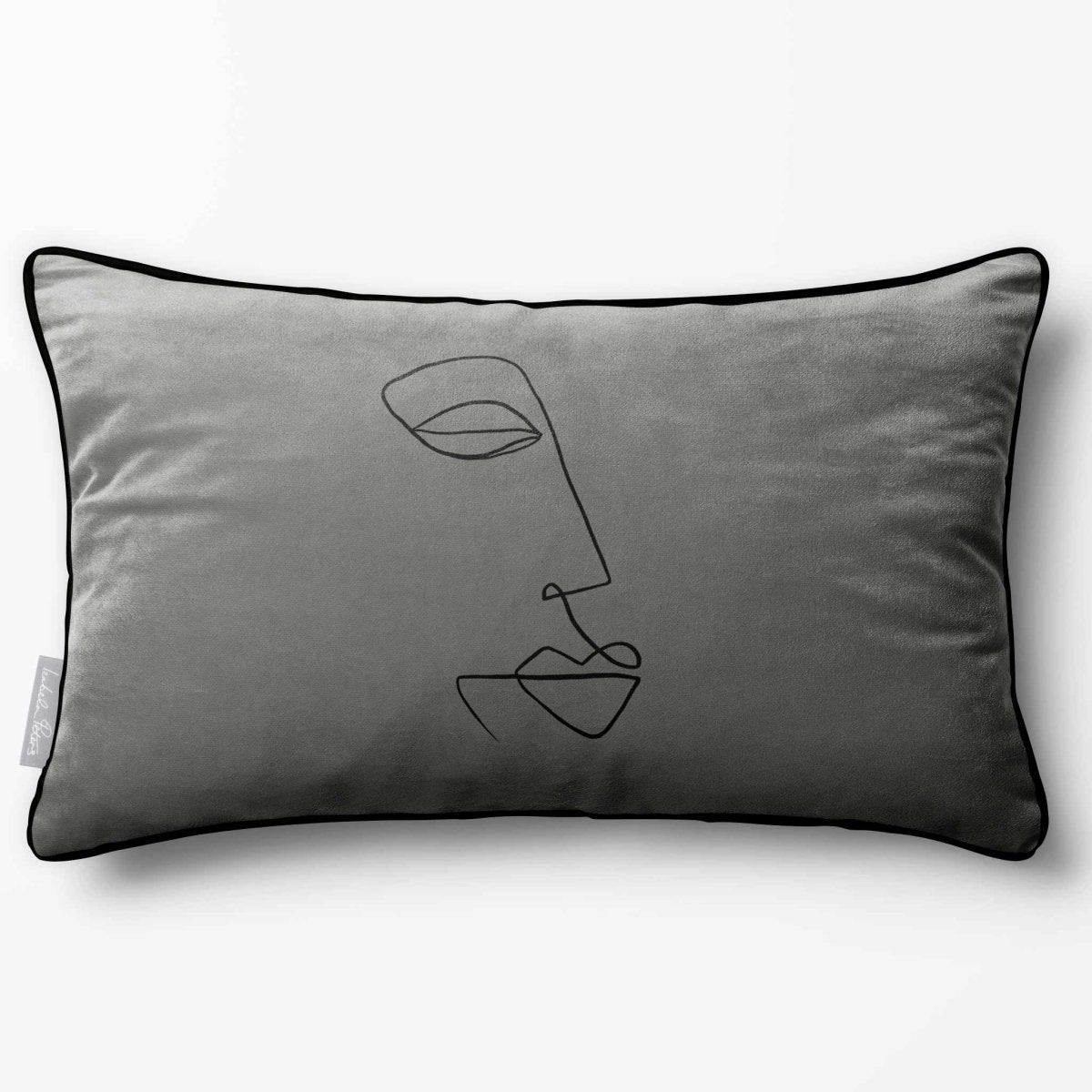 Joyful Face | Sustainable Velvet Rectangle Cushion - Beluga 50 x 30 cm Piped by Izabela Peters