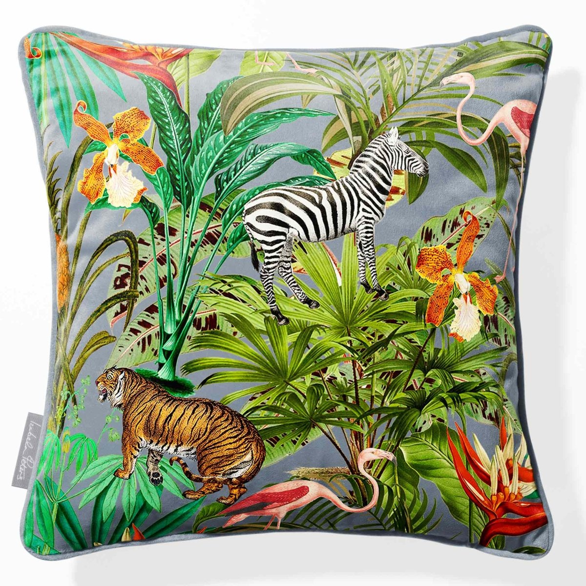 Jungle Fusion | Sustainable Velvet Cushion - French Grey 40 x 40 cm Piped by Izabela Peters