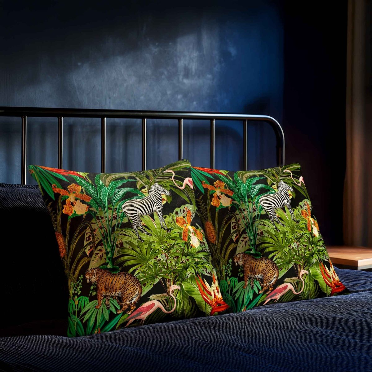 Jungle Fusion | Sustainable Velvet Cushion - Charcoal 40 x 40 cm Standard by Izabela Peters