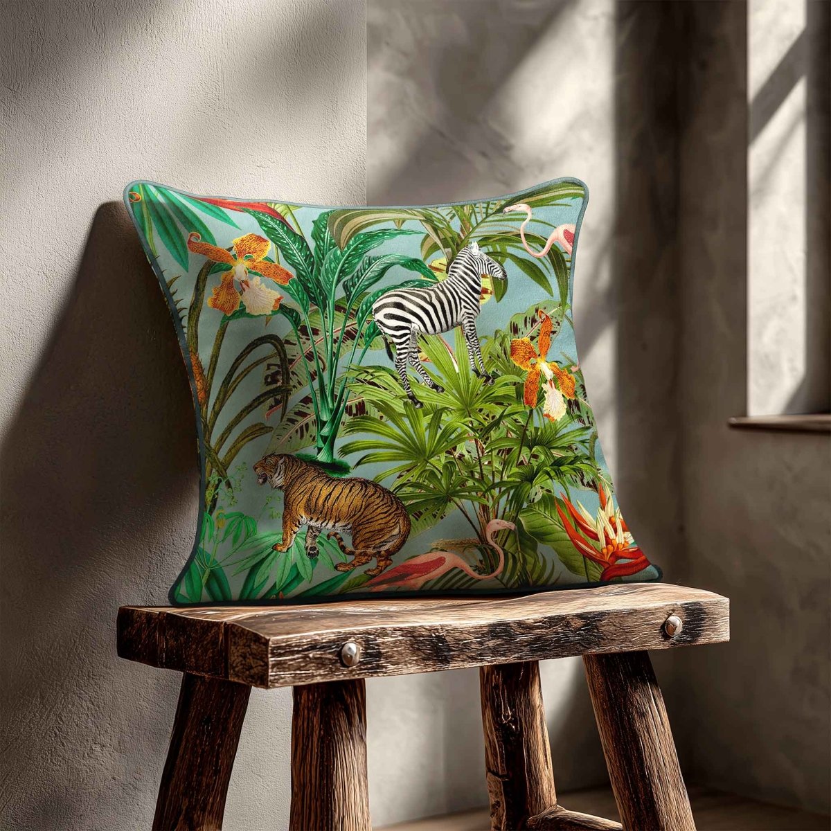 Jungle Fusion | Sustainable Velvet Cushion - Blue Surf 40 x 40 cm Standard by Izabela Peters