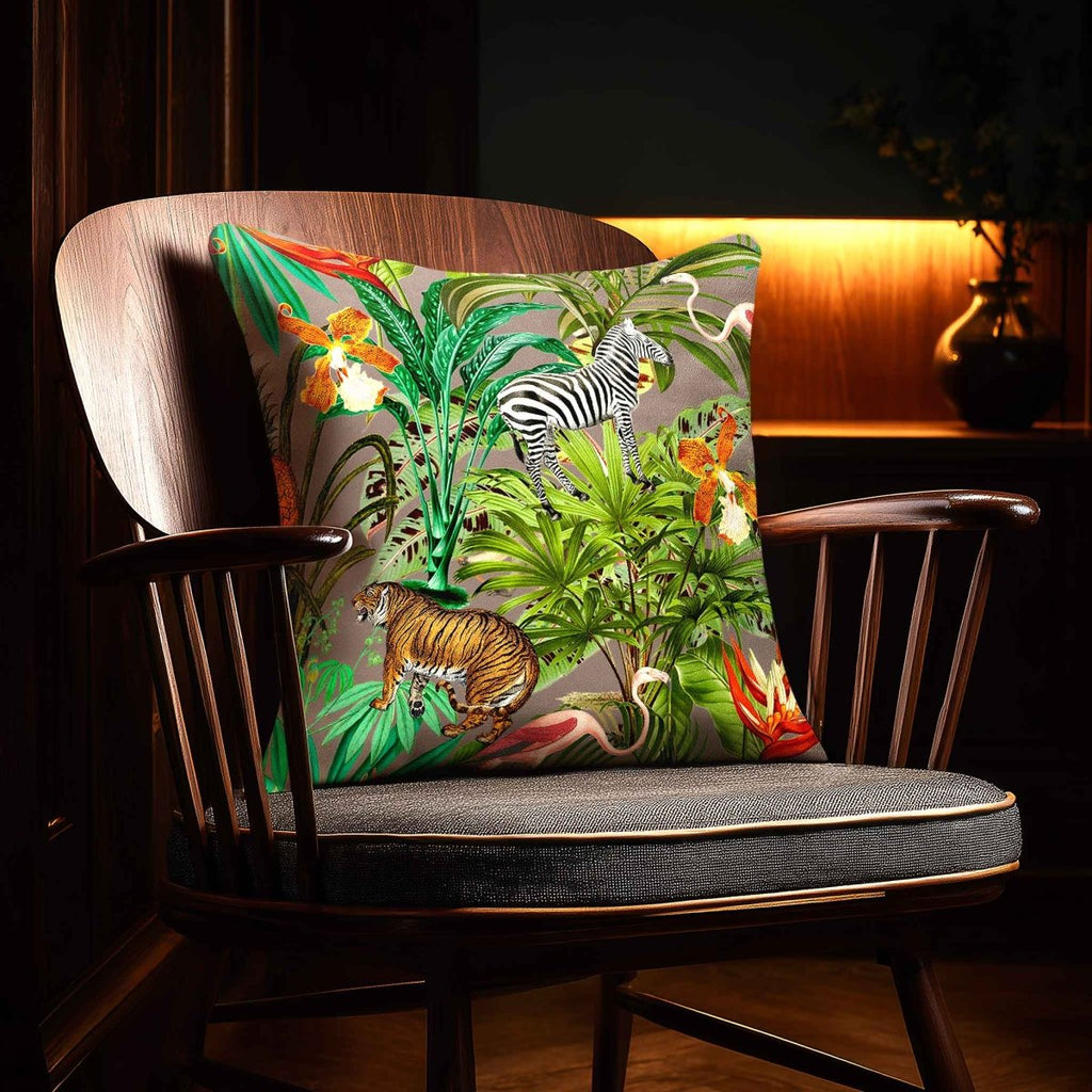 Jungle Fusion | Sustainable Velvet Cushion - Dovedale Stone 40 x 40 cm Standard by Izabela Peters