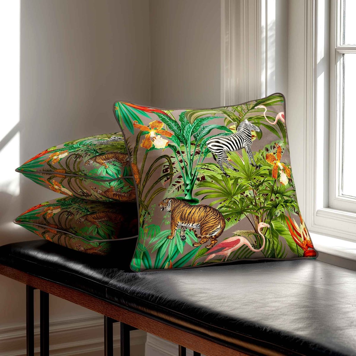 Jungle Fusion | Sustainable Velvet Cushion - Dovedale Stone 40 x 40 cm Standard by Izabela Peters