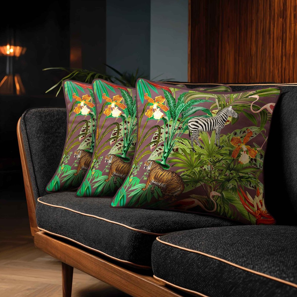 Jungle Fusion | Sustainable Velvet Cushion - Italian Grape 40 x 40 cm Standard by Izabela Peters