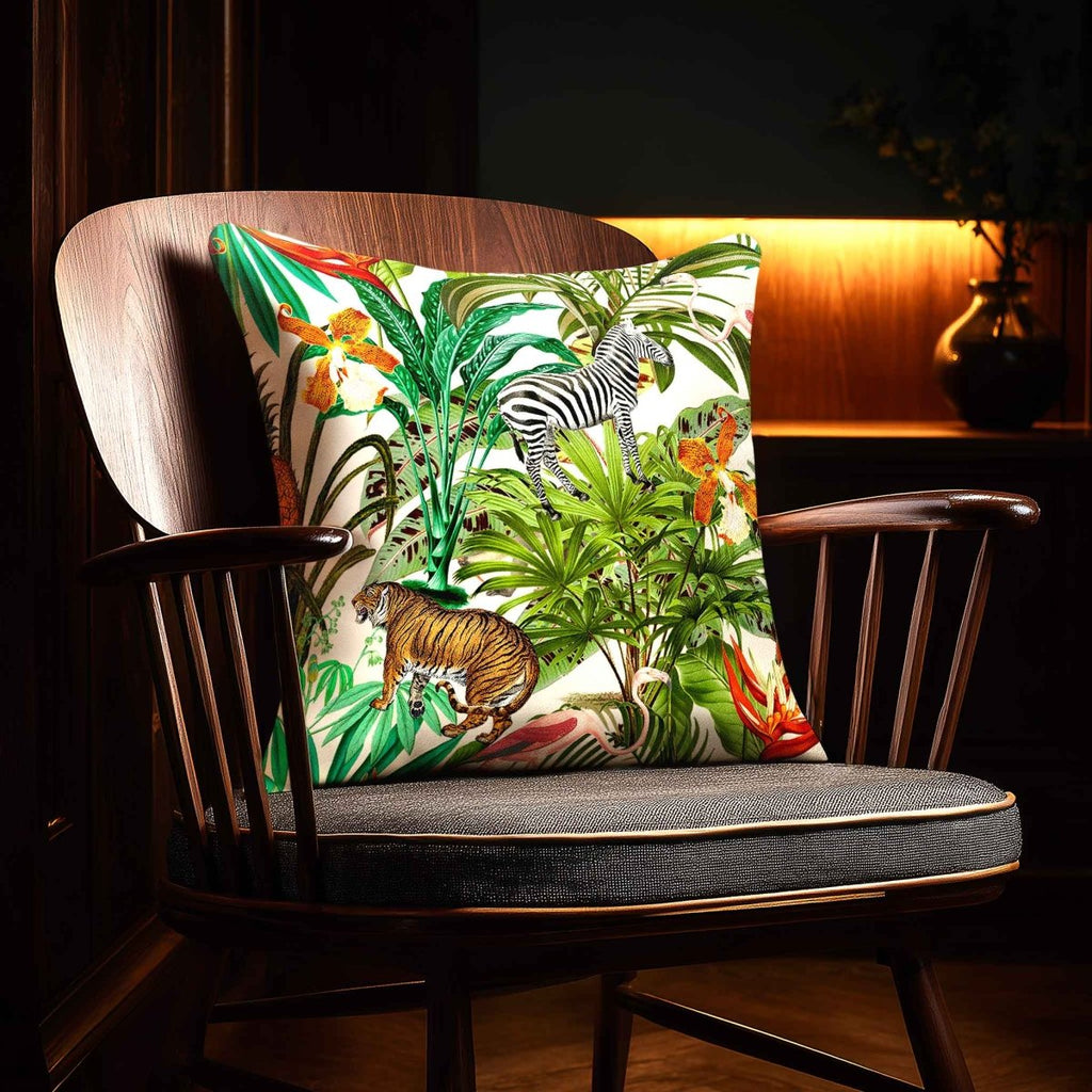Jungle Fusion | Sustainable Velvet Cushion - Ivory Cream 40 x 40 cm Standard by Izabela Peters
