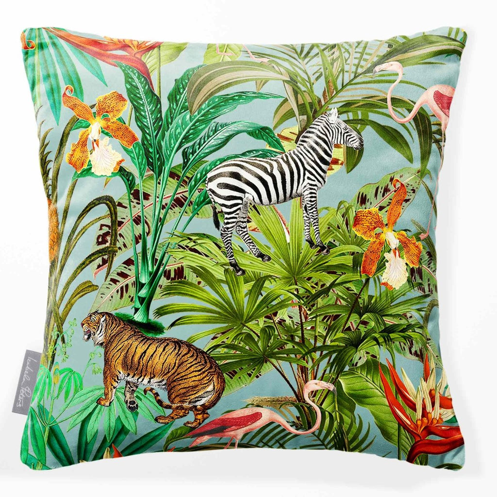 Jungle Fusion | Sustainable Velvet Cushion - Blue Surf 40 x 40 cm Smooth by Izabela Peters