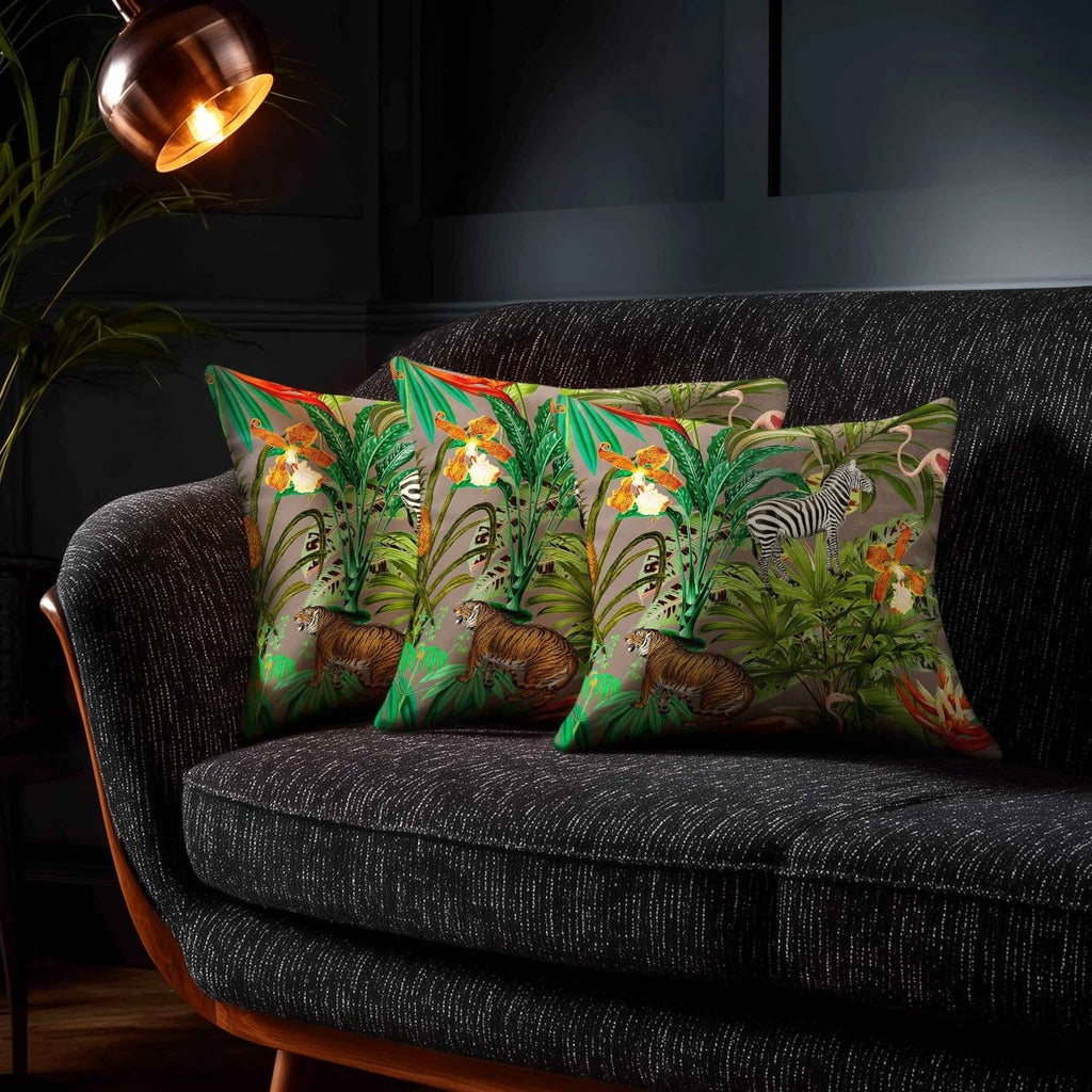 Jungle Fusion | Sustainable Velvet Cushion - Dovedale Stone 40 x 40 cm Standard by Izabela Peters