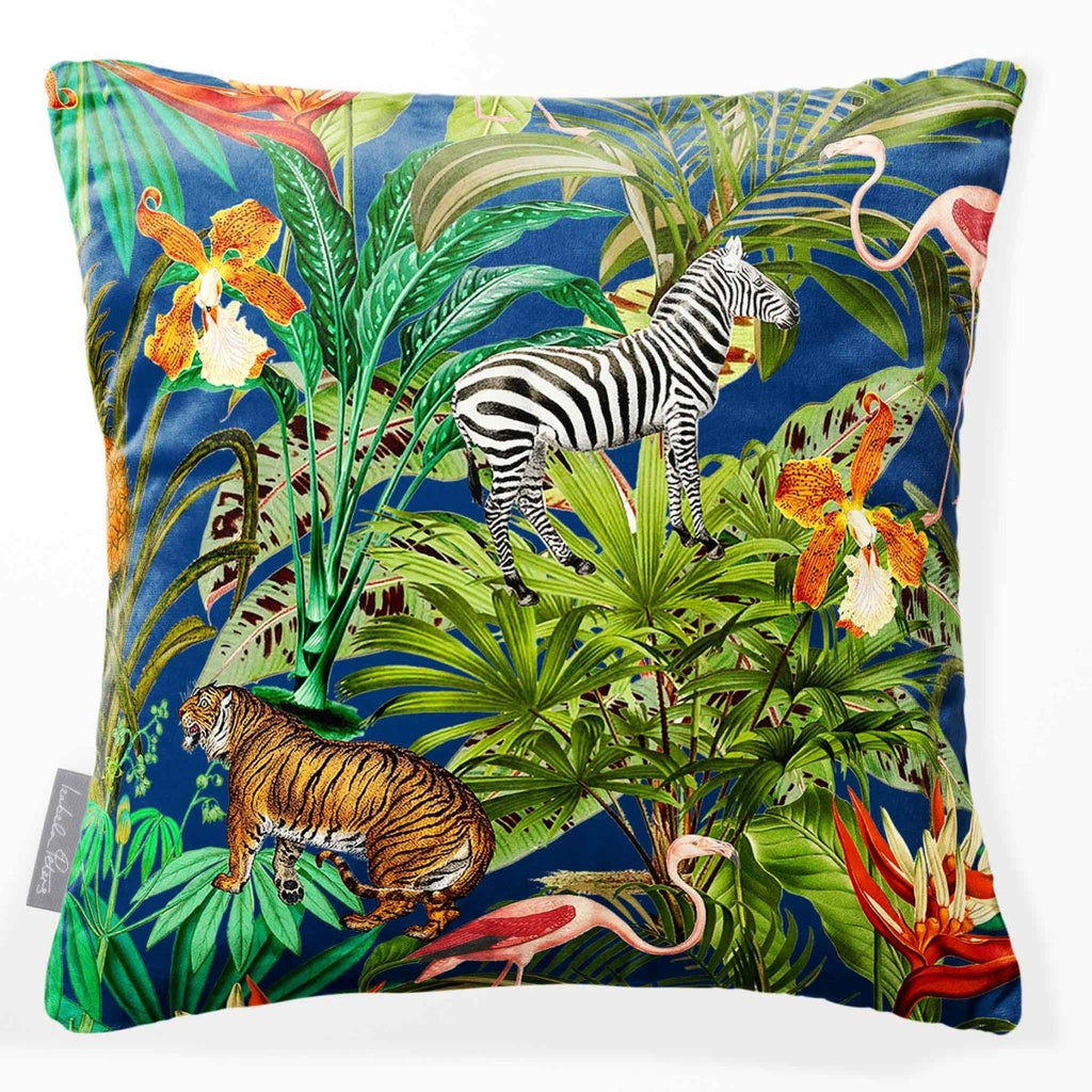 Jungle Fusion | Sustainable Velvet Cushion - Estate Blue 40 x 40 cm Smooth by Izabela Peters