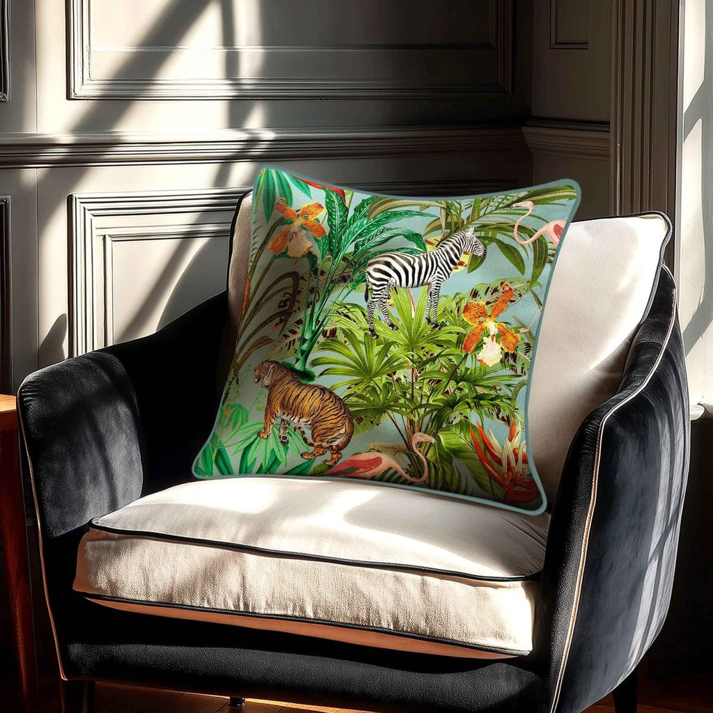 Jungle Fusion | Sustainable Velvet Cushion - Blue Surf 40 x 40 cm Standard by Izabela Peters