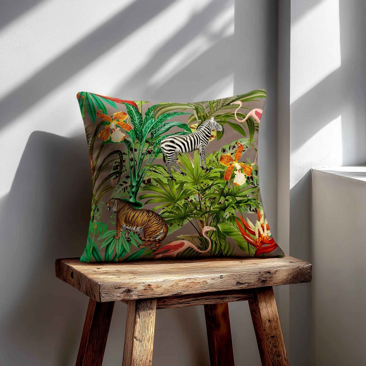 Jungle Fusion | Sustainable Velvet Cushion - Dovedale Stone 40 x 40 cm Standard by Izabela Peters