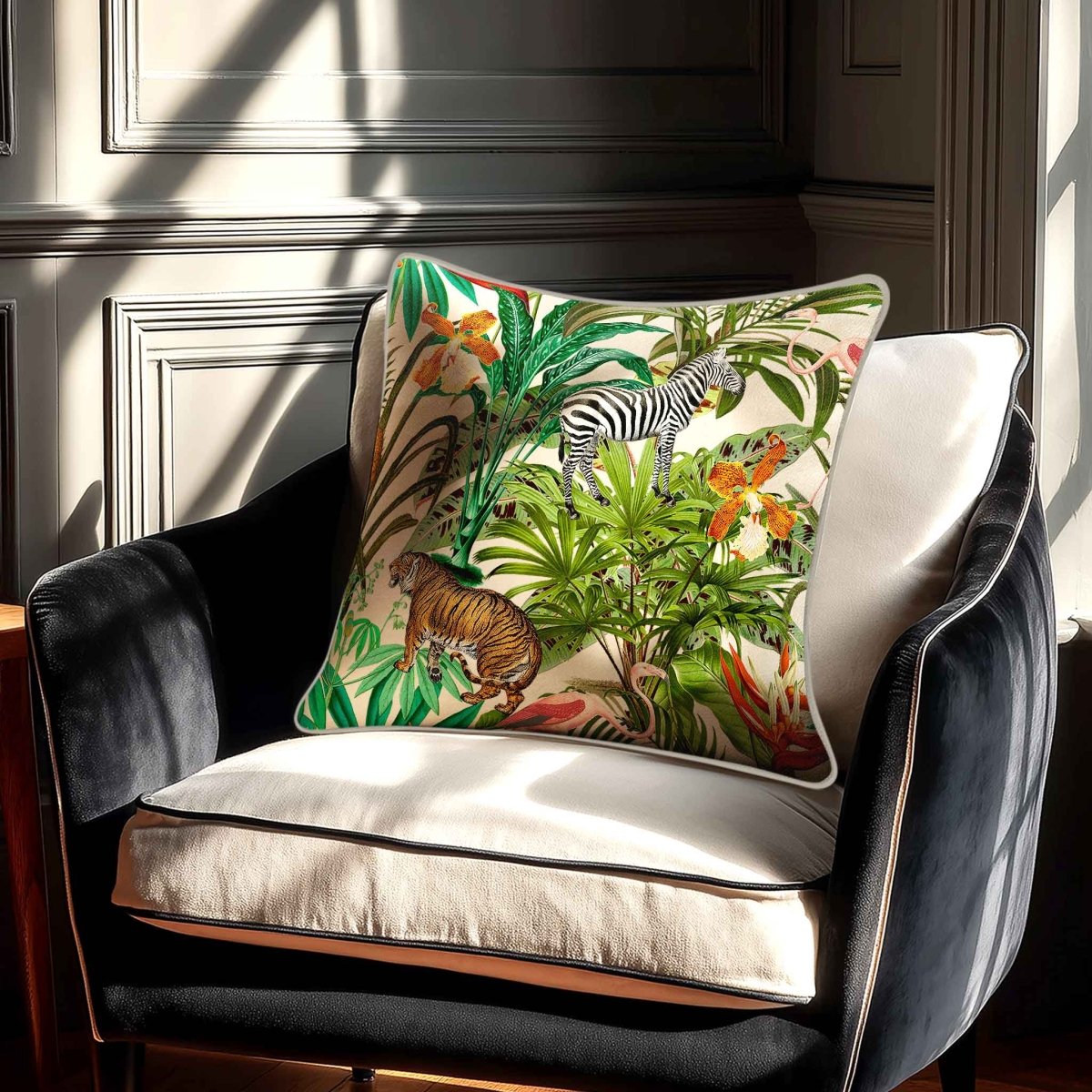Jungle Fusion | Sustainable Velvet Cushion - Ivory Cream 40 x 40 cm Standard by Izabela Peters