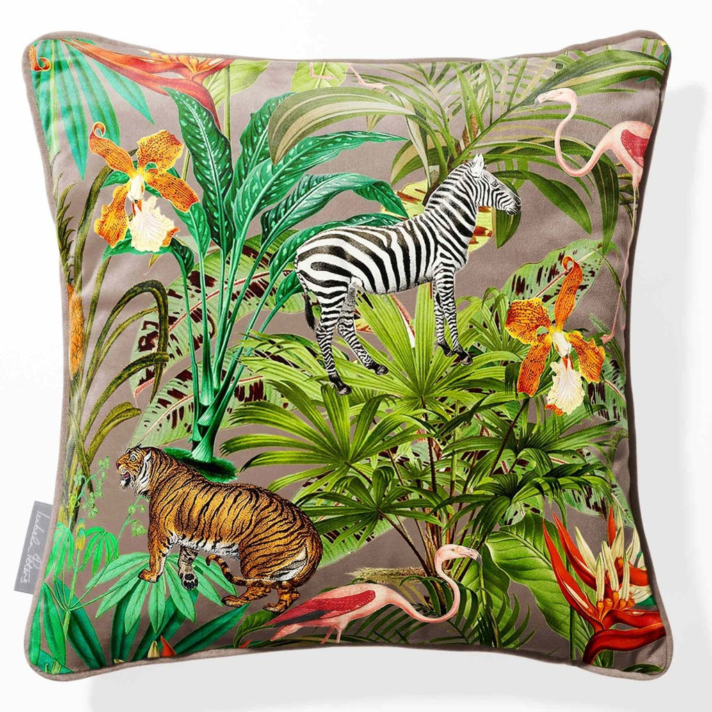 Jungle Fusion | Sustainable Velvet Cushion - Dovedale Stone 40 x 40 cm Piped by Izabela Peters