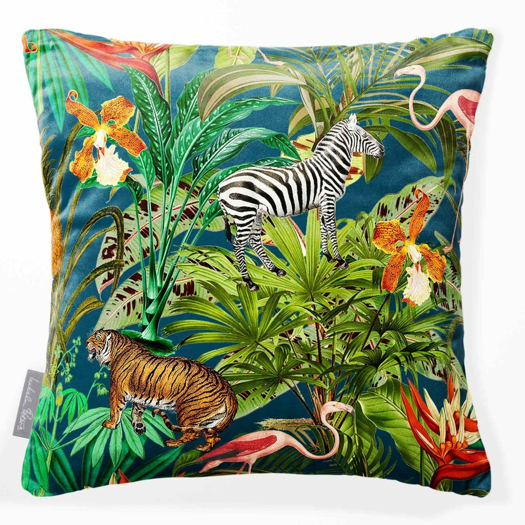 Jungle Fusion | Sustainable Velvet Cushion - Teal 40 x 40 cm Smooth by Izabela Peters