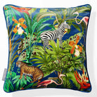 Jungle Fusion | Sustainable Velvet Cushion - Estate Blue 40 x 40 cm Piped by Izabela Peters