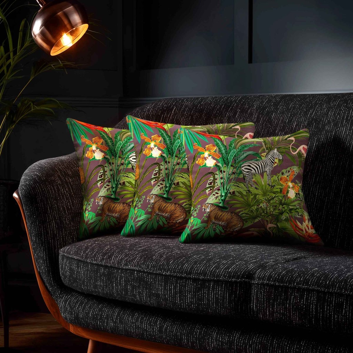 Jungle Fusion | Sustainable Velvet Cushion - Italian Grape 40 x 40 cm Standard by Izabela Peters