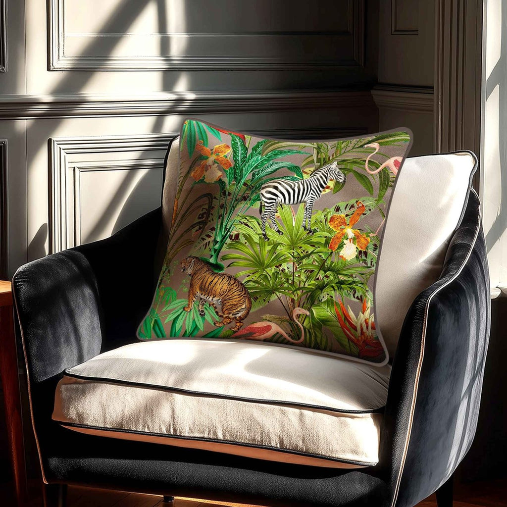 Jungle Fusion | Sustainable Velvet Cushion - Dovedale Stone 40 x 40 cm Standard by Izabela Peters