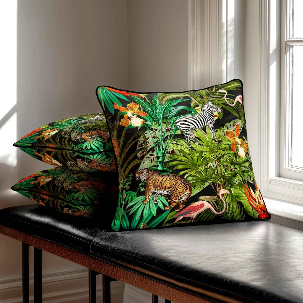 Jungle Fusion | Sustainable Velvet Cushion - Charcoal 40 x 40 cm Standard by Izabela Peters