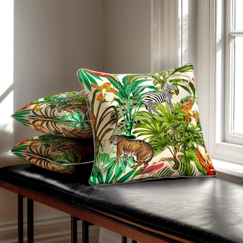 Jungle Fusion | Sustainable Velvet Cushion - Ivory Cream 40 x 40 cm Standard by Izabela Peters