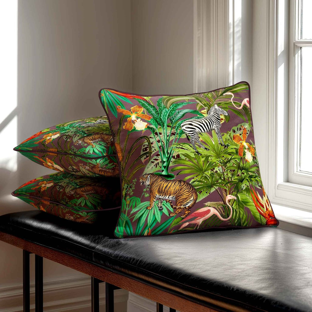 Jungle Fusion | Sustainable Velvet Cushion - Italian Grape 40 x 40 cm Standard by Izabela Peters