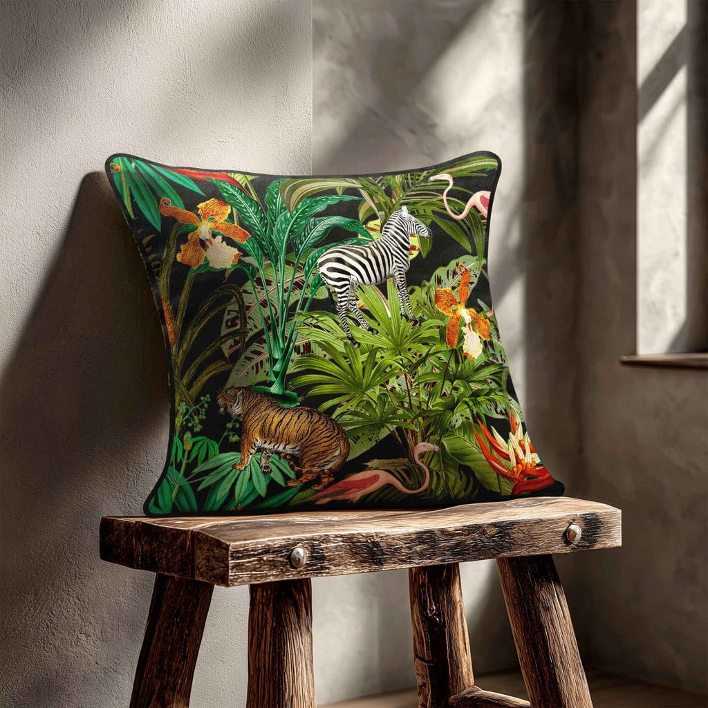 Jungle Fusion | Sustainable Velvet Cushion - Charcoal 40 x 40 cm Standard by Izabela Peters