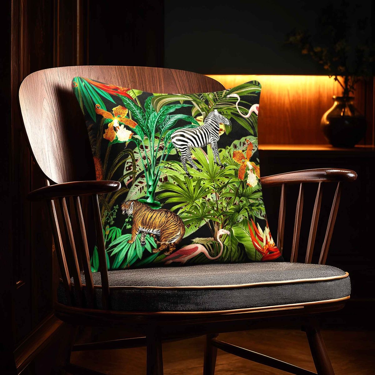 Jungle Fusion | Sustainable Velvet Cushion - Charcoal 40 x 40 cm Standard by Izabela Peters