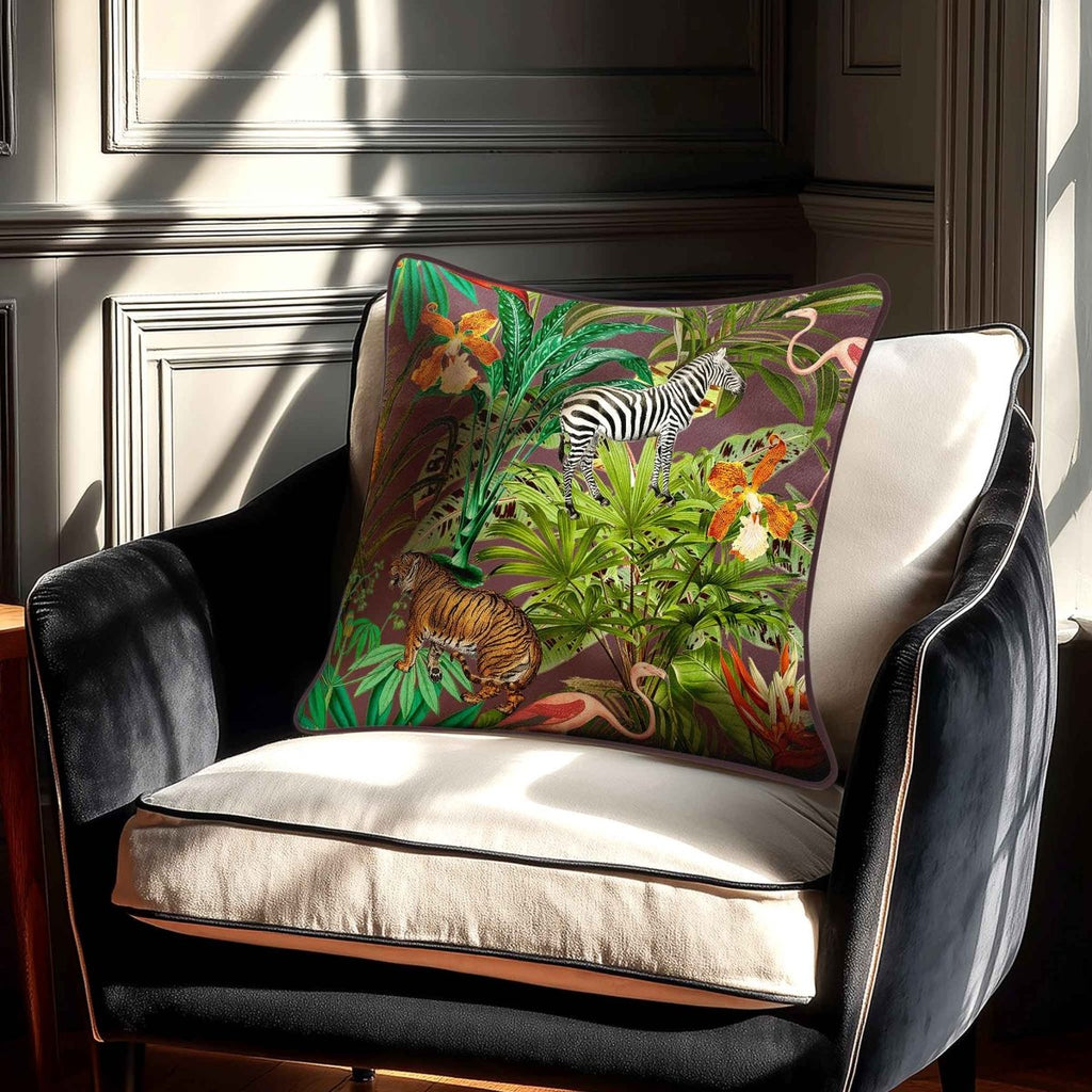 Jungle Fusion | Sustainable Velvet Cushion - Italian Grape 40 x 40 cm Standard by Izabela Peters
