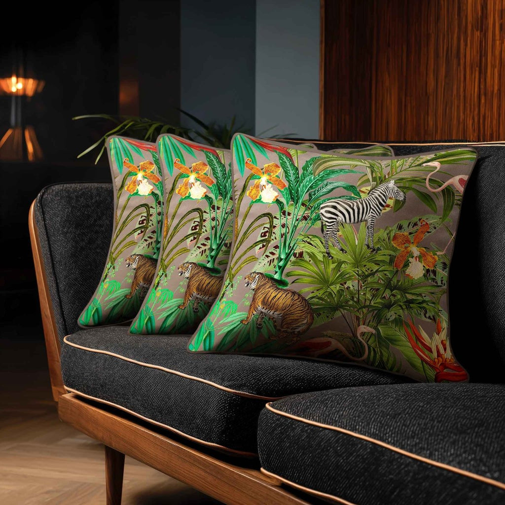 Jungle Fusion | Sustainable Velvet Cushion - Dovedale Stone 40 x 40 cm Standard by Izabela Peters