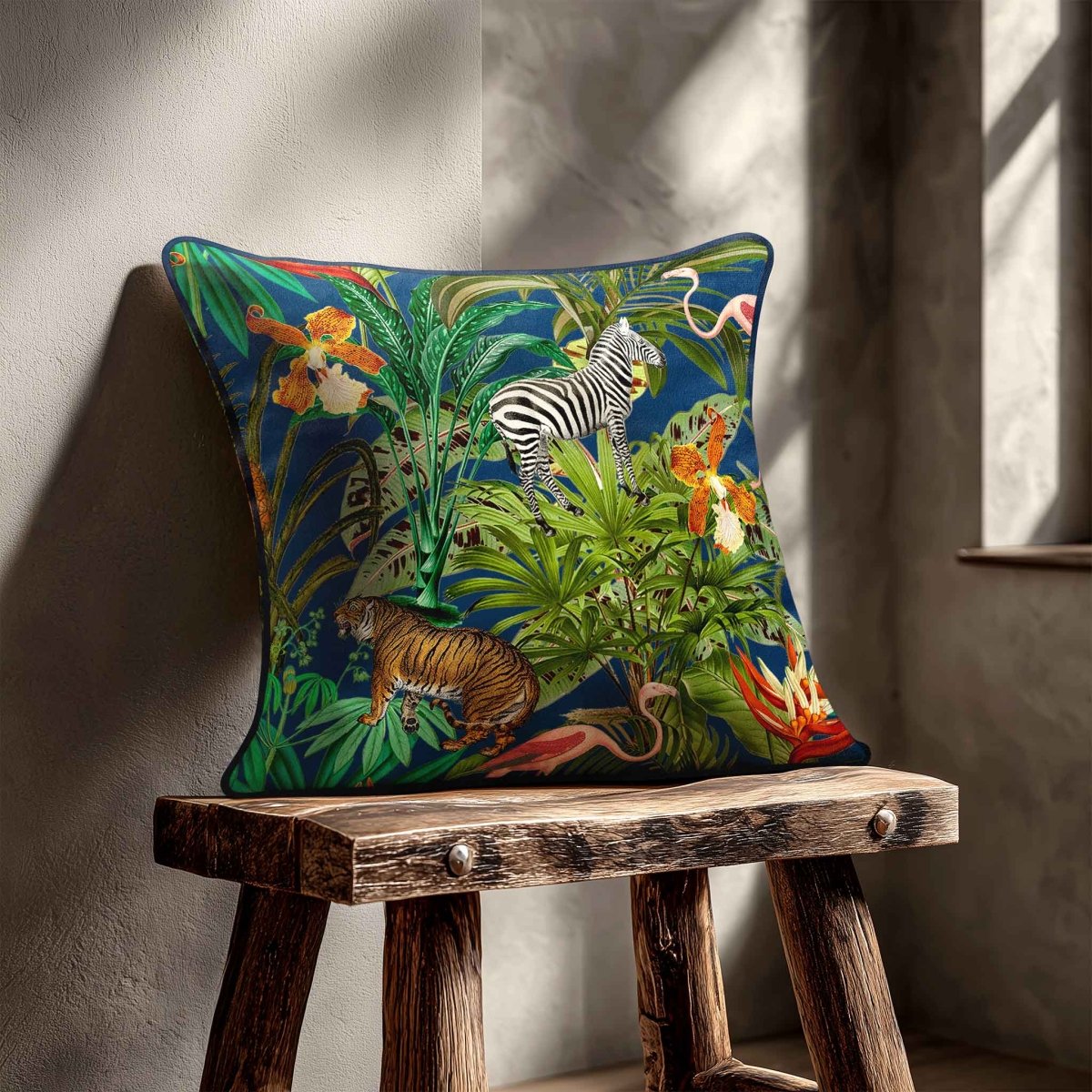 Jungle Fusion | Sustainable Velvet Cushion - Estate Blue 40 x 40 cm Standard by Izabela Peters