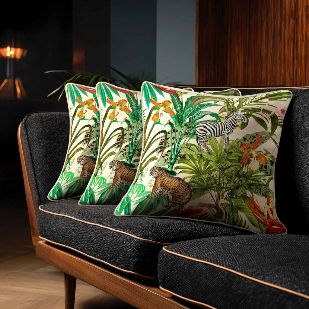 Jungle Fusion | Sustainable Velvet Cushion - Ivory Cream 40 x 40 cm Standard by Izabela Peters