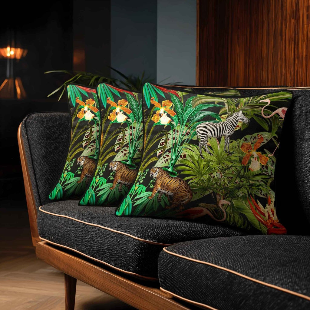 Jungle Fusion | Sustainable Velvet Cushion - Charcoal 40 x 40 cm Standard by Izabela Peters