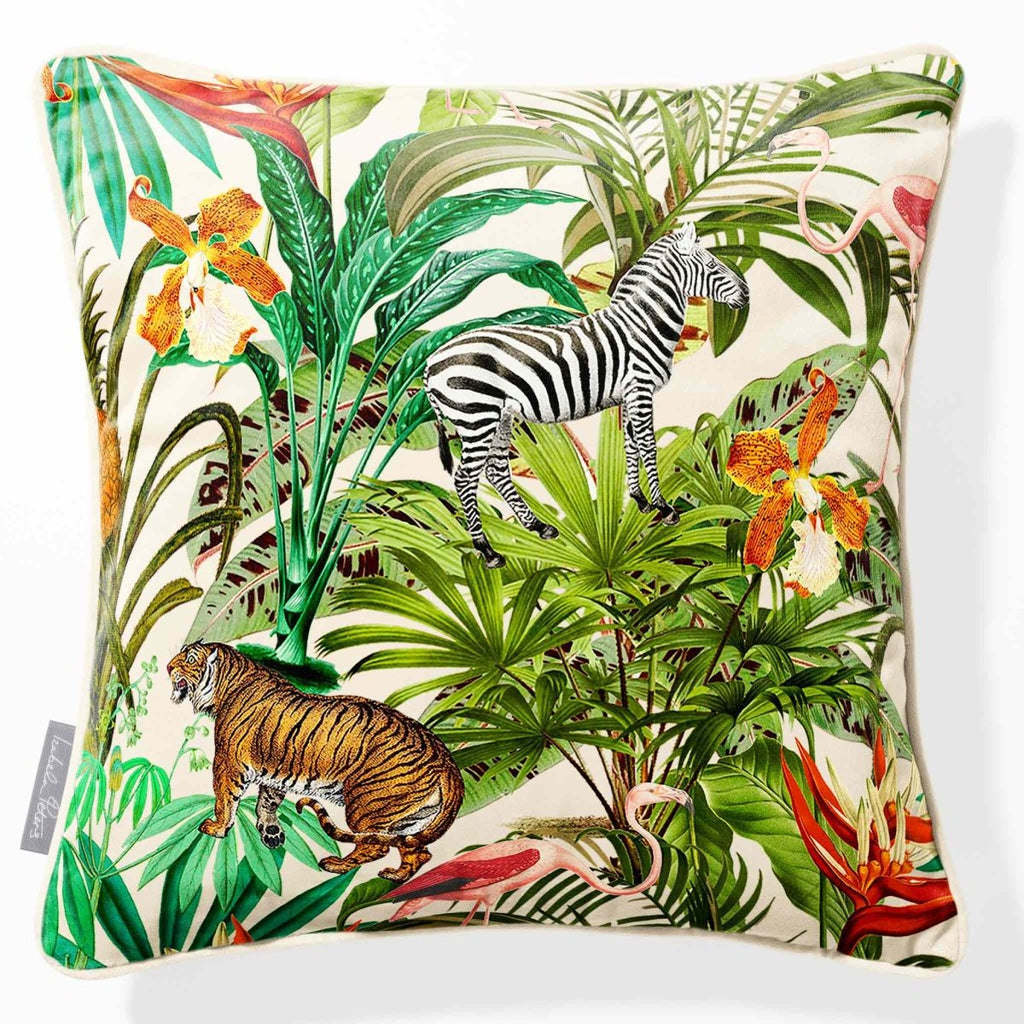 Jungle Fusion | Sustainable Velvet Cushion - Ivory Cream 40 x 40 cm Piped by Izabela Peters