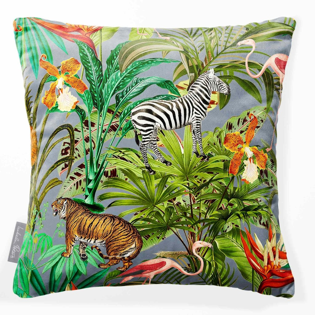 Jungle Fusion | Sustainable Velvet Cushion - French Grey 40 x 40 cm Smooth by Izabela Peters