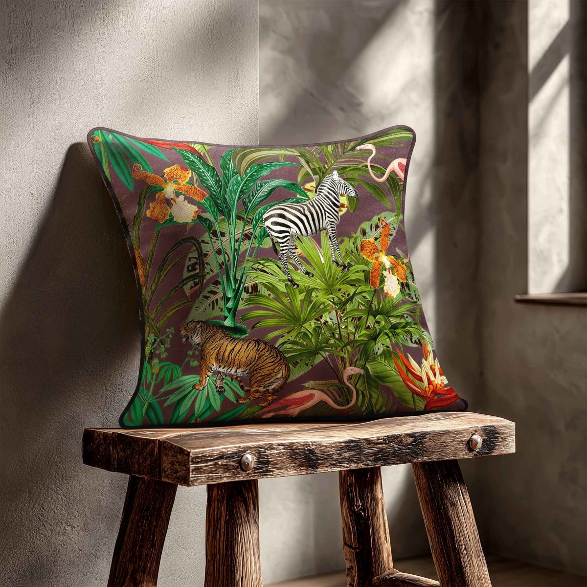Jungle Fusion | Sustainable Velvet Cushion - Italian Grape 40 x 40 cm Standard by Izabela Peters