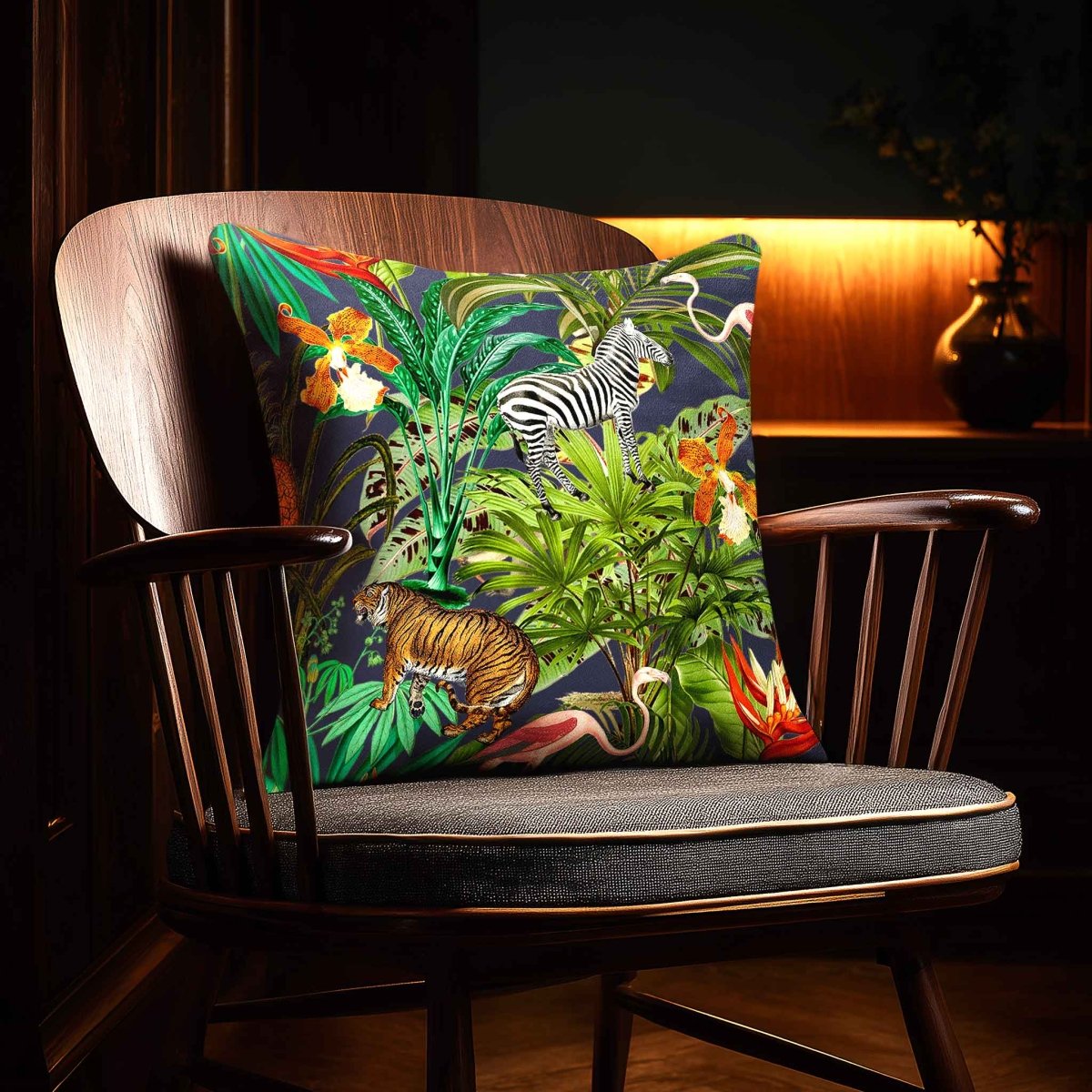 Jungle Fusion | Sustainable Velvet Cushion - Graphite 40 x 40 cm Standard by Izabela Peters