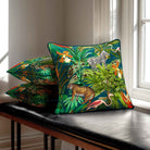 Jungle Fusion | Sustainable Velvet Cushion - Teal 40 x 40 cm Piped by Izabela Peters