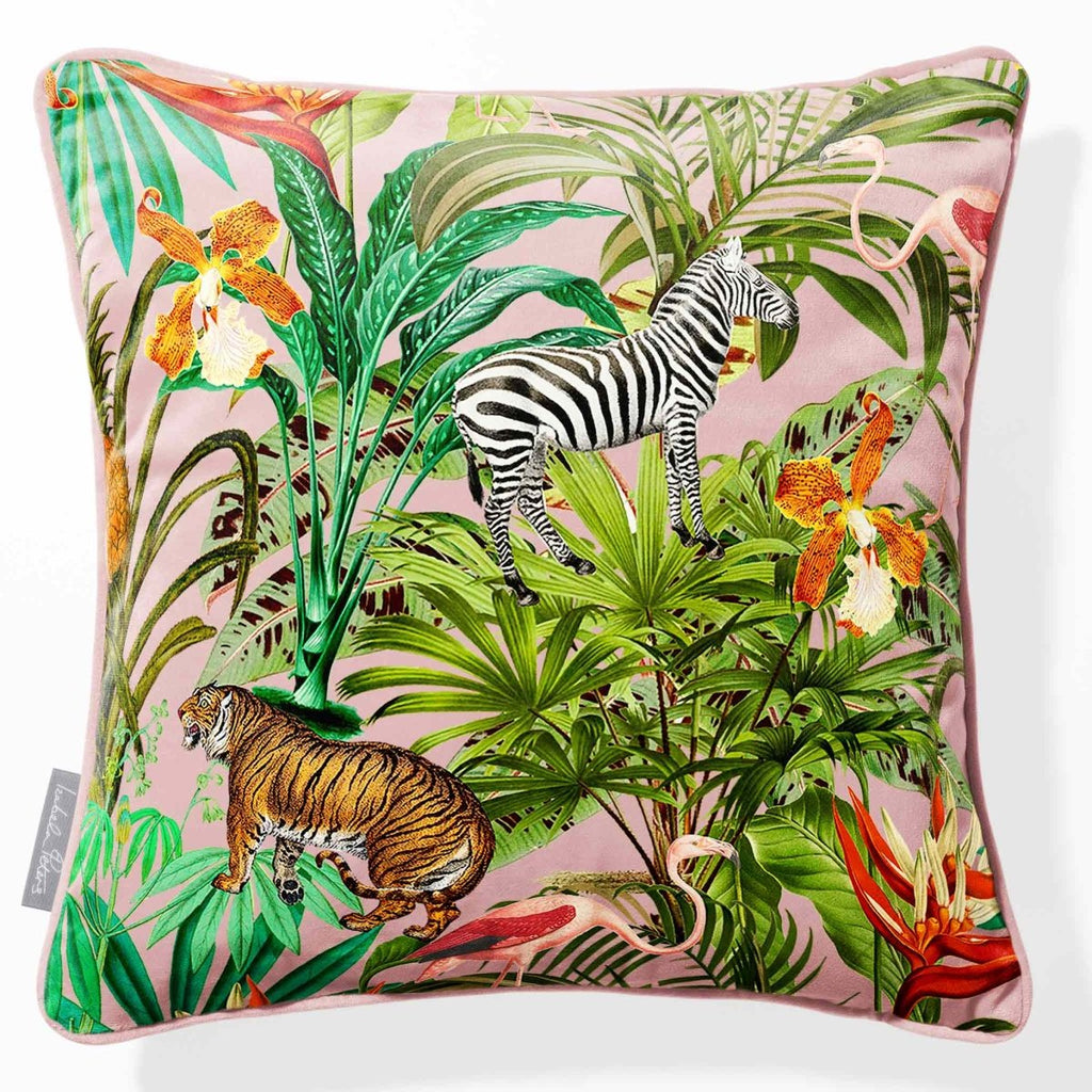 Jungle Fusion | Sustainable Velvet Cushion - Rosewater 40 x 40 cm Piped by Izabela Peters
