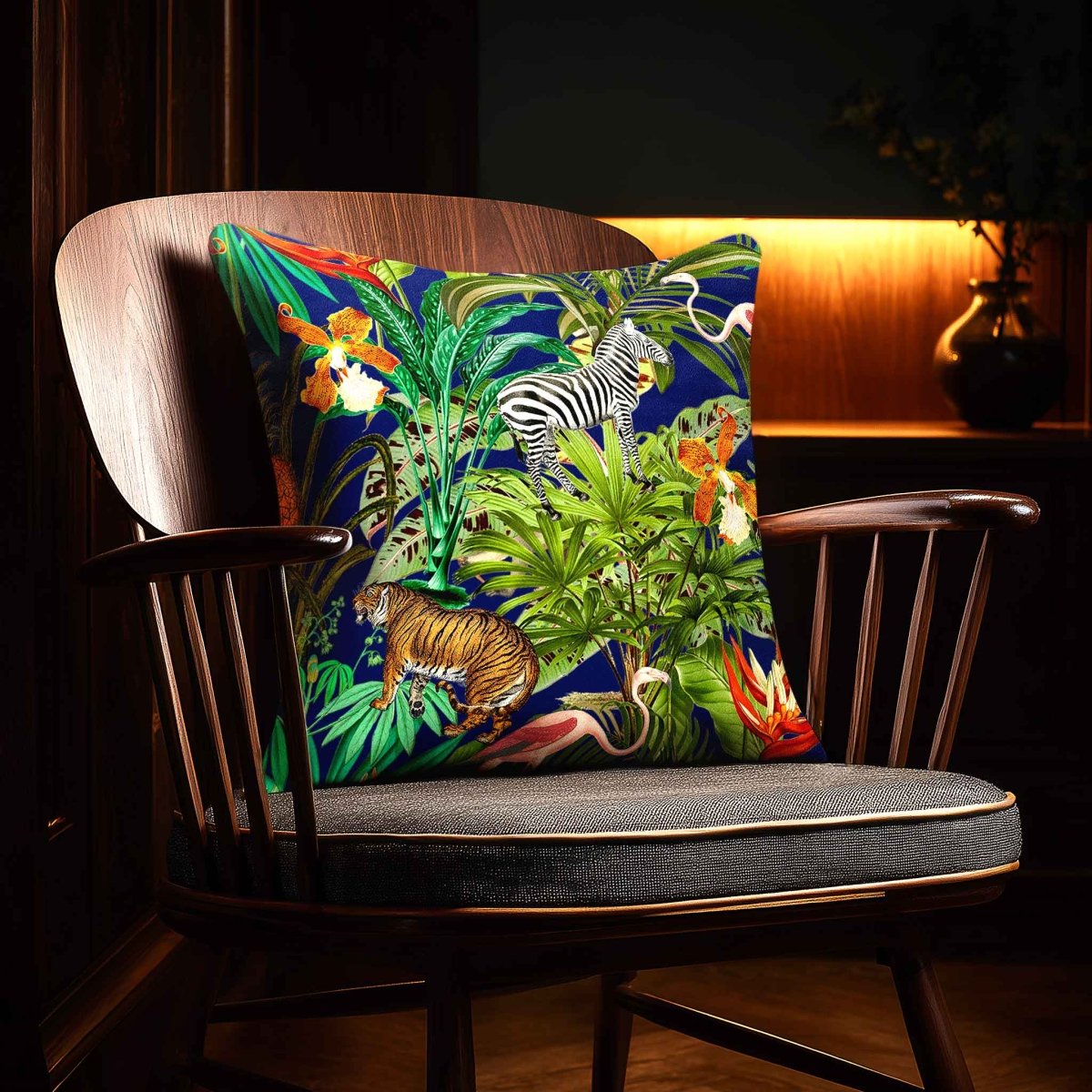 Jungle Fusion | Sustainable Velvet Cushion - Midnight 40 x 40 cm Standard by Izabela Peters
