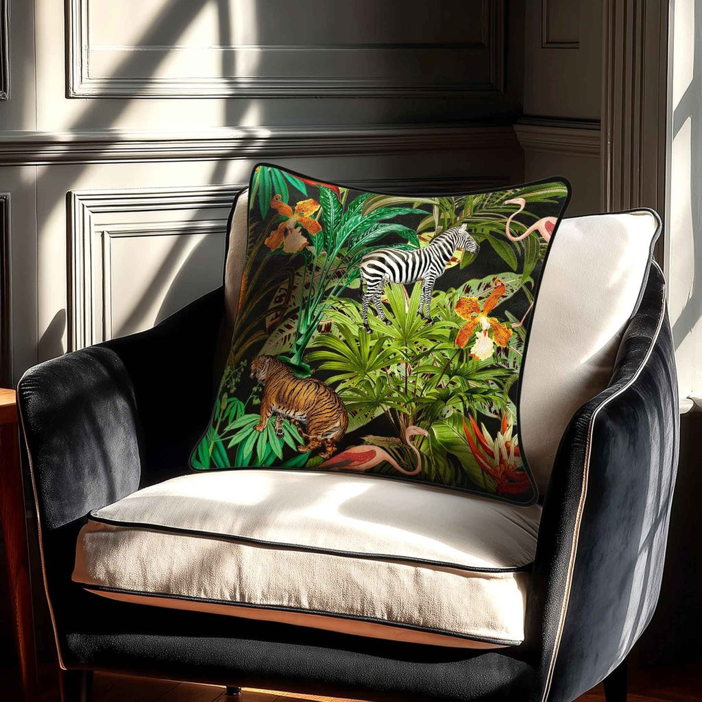 Jungle Fusion | Sustainable Velvet Cushion - Charcoal 40 x 40 cm Standard by Izabela Peters