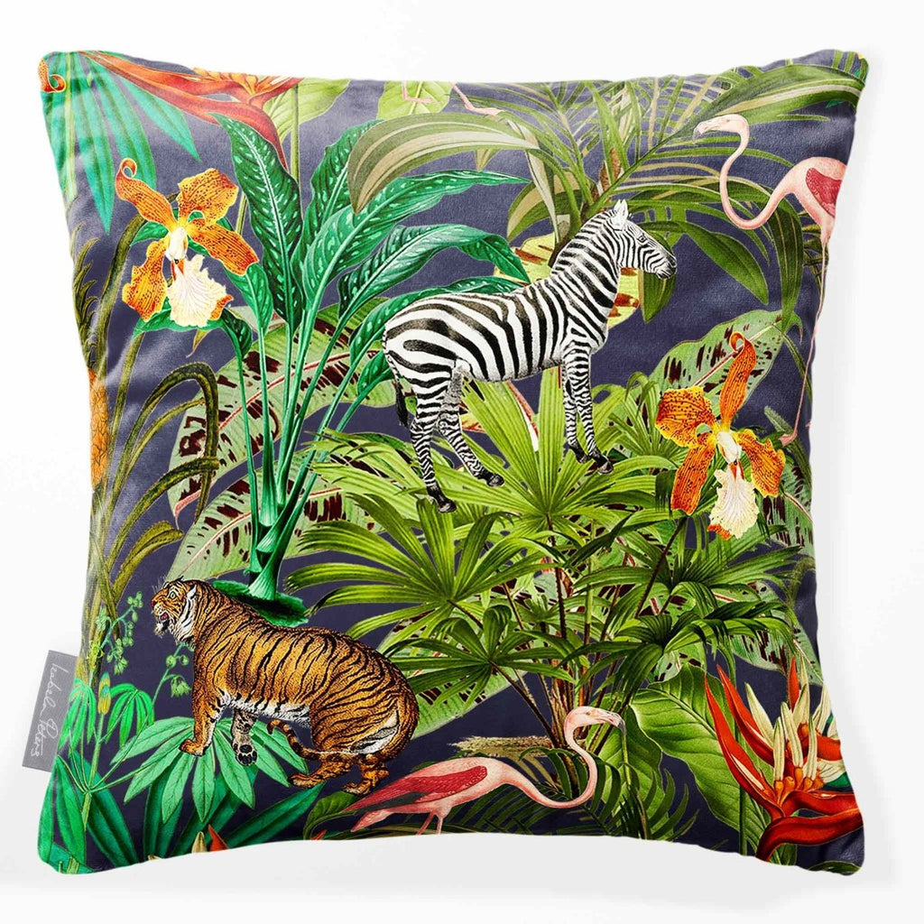 Jungle Fusion | Sustainable Velvet Cushion - Graphite 40 x 40 cm Smooth by Izabela Peters